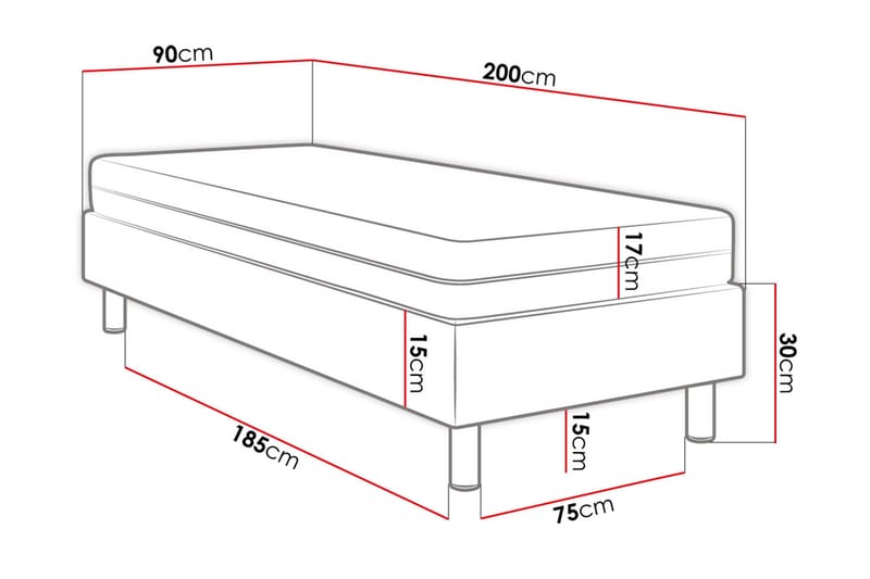 Adeliza Kontinentalseng 90x200 cm+Panel 40 cm - Hvid - Komplet sengepakke