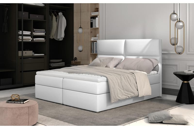 Amberan Sengepakke 160x200 cm - Læder/Hvid - Komplet sengepakke