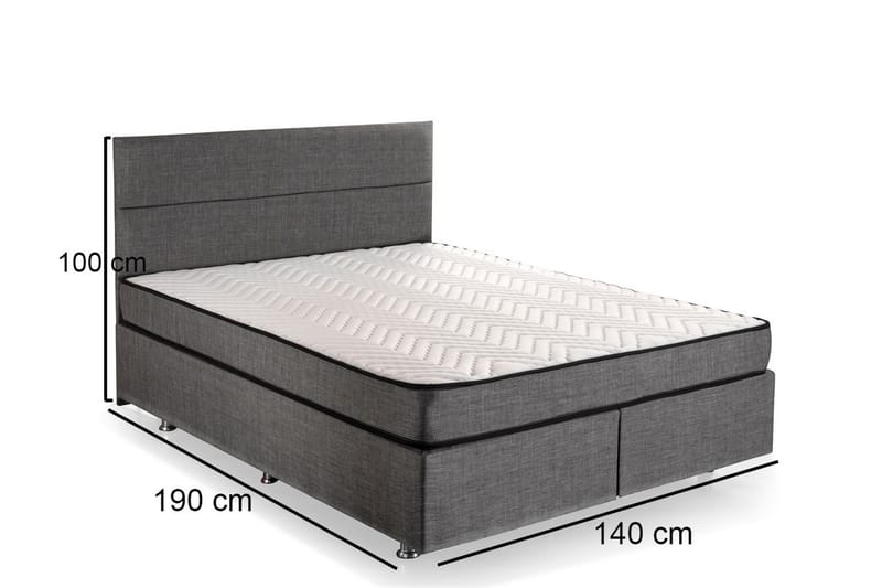 Argentu Kontinentalseng 140x190 cm - Grå - Komplet sengepakke - Seng med opbevaring