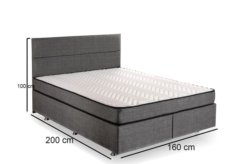 Argentu Kontinentalseng 160x200 cm - Grå - Komplet sengepakke - Seng med opbevaring
