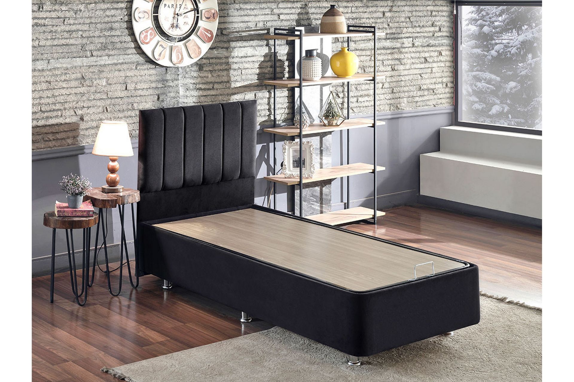 Endulanie Sengeramme med Sengegavl Singel 90x190 cm - Sort - Møbler - Senge - Komplet sengepakke