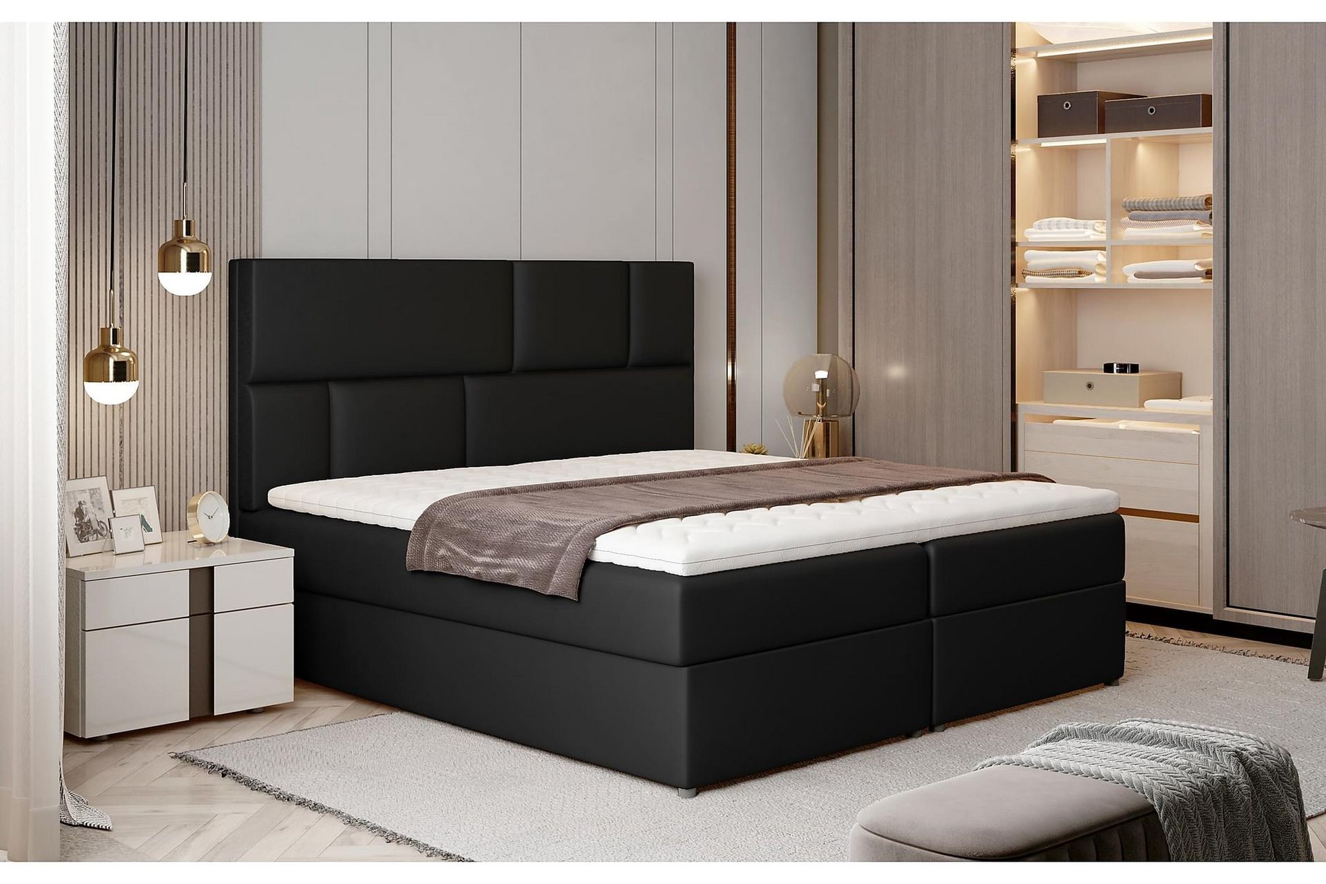 Forenca Sengepakke 160x200 cm - Læder/Sort - Møbler - Senge - Komplet sengepakke