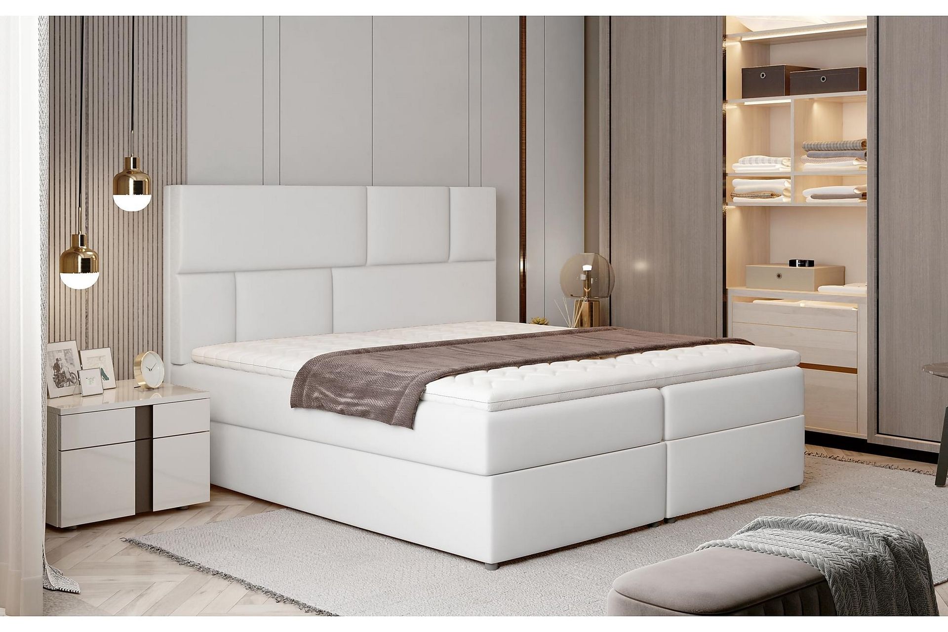 Forenca Sengepakke 180x200 cm - Læder/Hvid - Møbler - Senge - Komplet sengepakke
