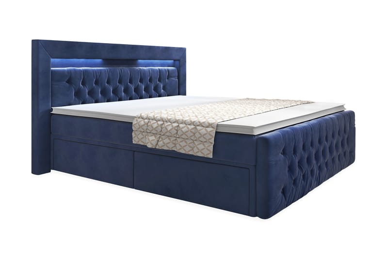 Franco Sengepakke 160x200 med opbevaring - Mørkeblå / velour - Komplet sengepakke - Seng med opbevaring - Dobbeltsenge