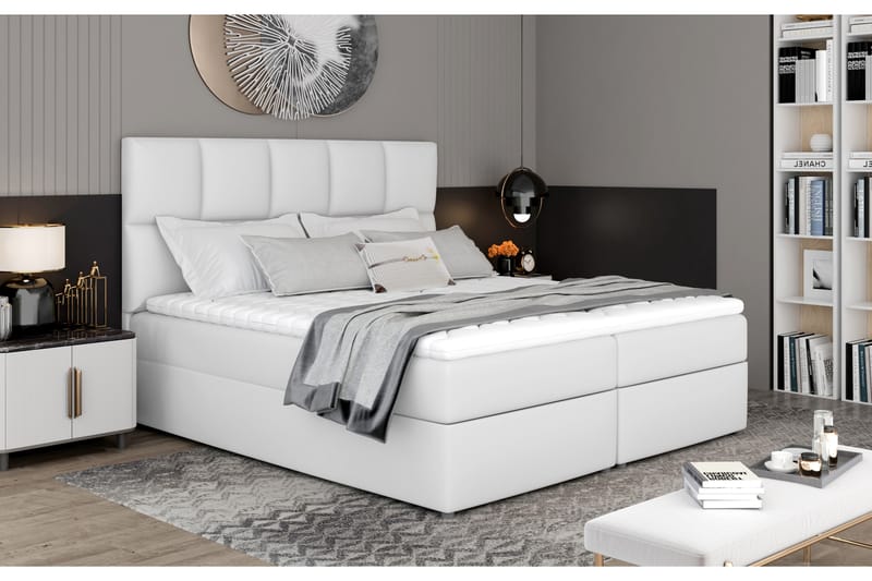 Glossa Sengepakke 140x200 cm - Læder/Hvid - Komplet sengepakke