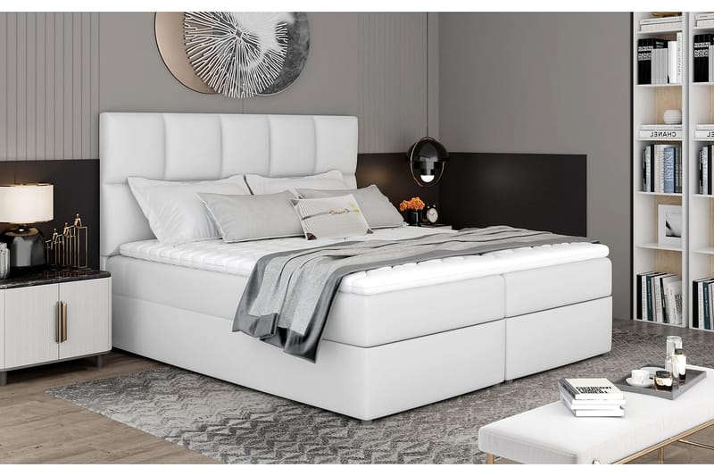 Glossa Sengepakke 160x200 cm - Læder/Hvid - Komplet sengepakke