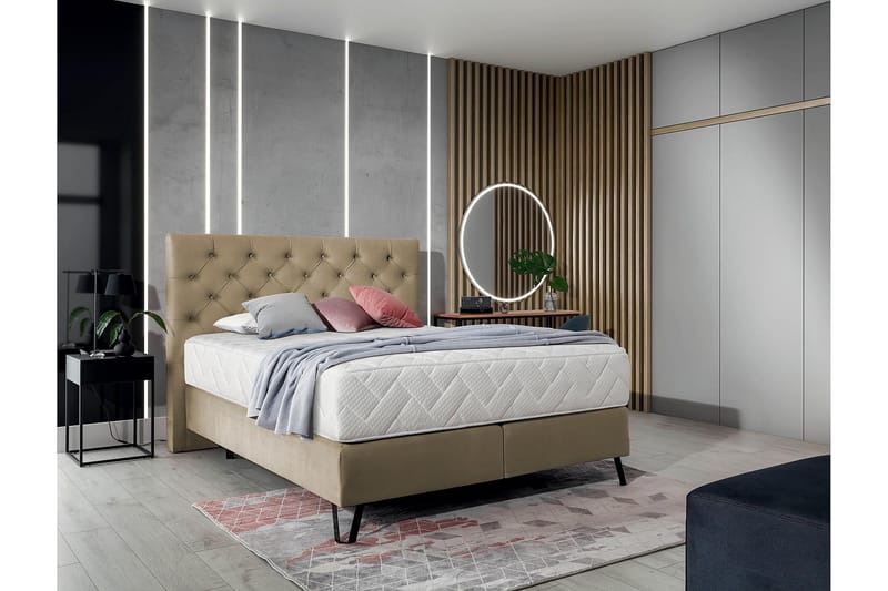 Katsumi Sengepakke Boksseng 160x200 cm - Beige - Møbler - Senge - Komplet sengepakke
