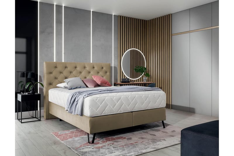 Katsumi Sengepakke Boksseng 160x200 cm - Beige - Møbler - Senge - Komplet sengepakke