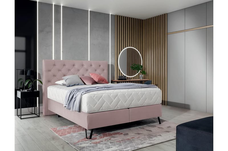 Katsumi Sengepakke Boksseng 160x200 cm - Lys lyserød - Møbler - Senge - Komplet sengepakke