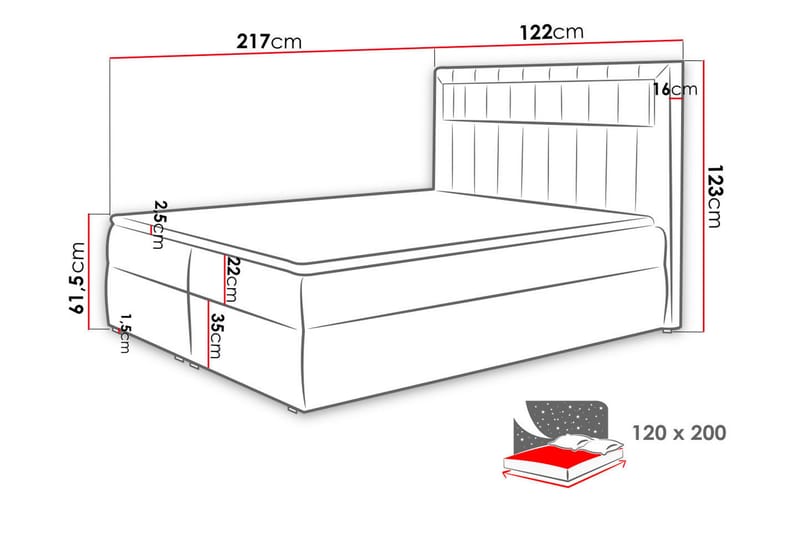 Kontinentalseng 120x200 - Sort - Komplet sengepakke - Seng med opbevaring