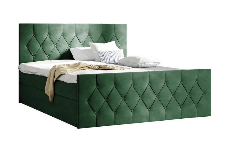 Kontinentalseng 127x216 cm - Grøn - Komplet sengepakke - Seng med opbevaring