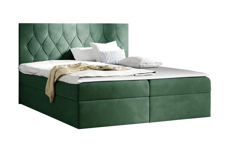 Kontinentalseng 144x208 cm - Grøn - Komplet sengepakke - Seng med opbevaring