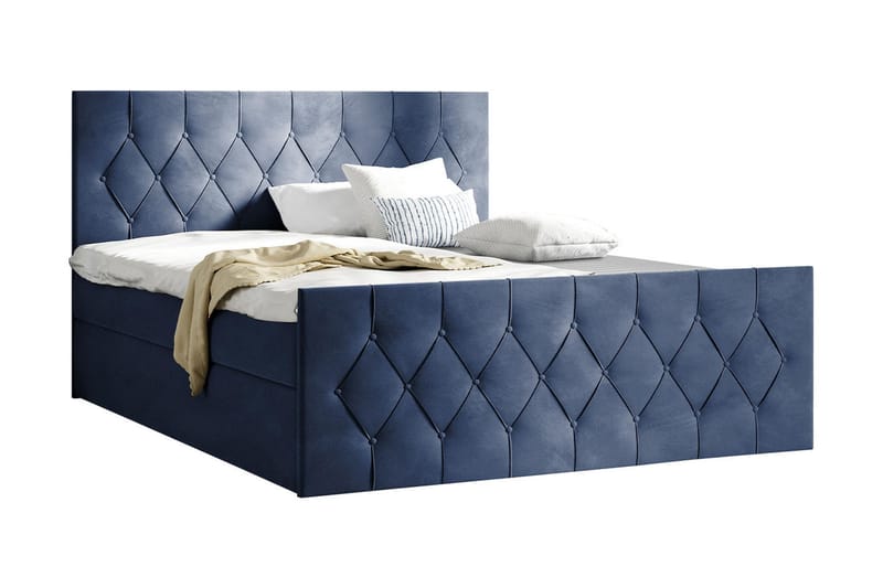 Kontinentalseng 147x216 cm - Blå - Komplet sengepakke - Seng med opbevaring