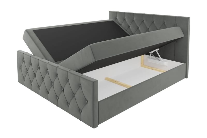 Kontinentalseng 147x216 cm - Grå - Komplet sengepakke - Seng med opbevaring