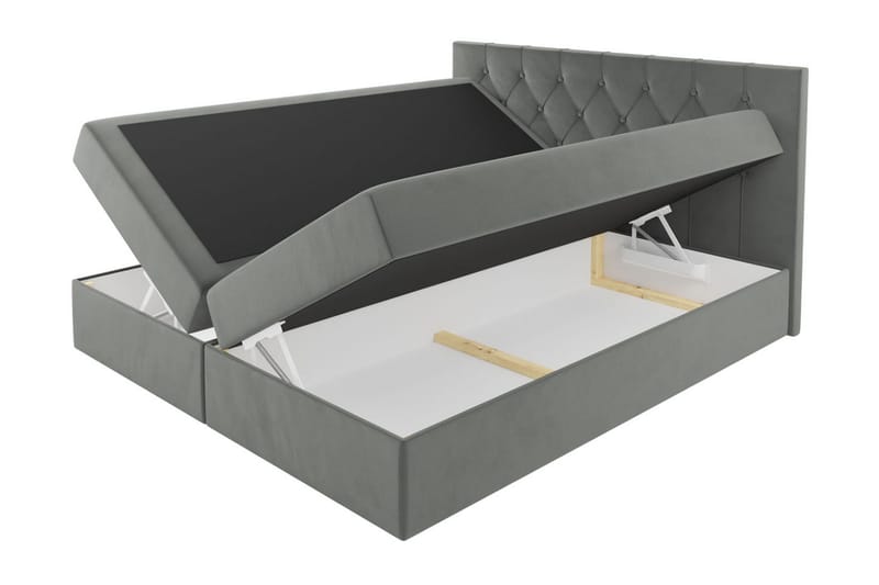 Kontinentalseng 164x208 cm - Grå - Komplet sengepakke - Seng med opbevaring
