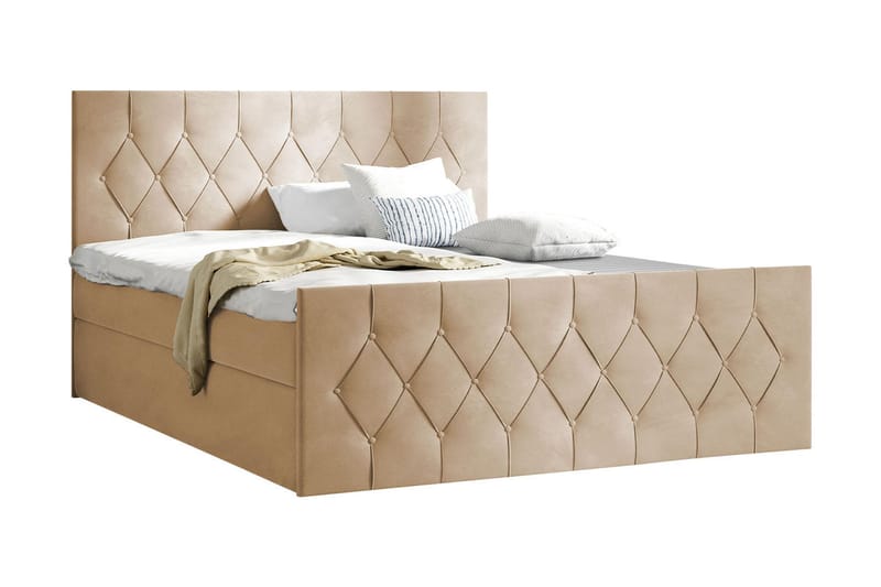 Kontinentalseng 167x216 cm - Beige - Komplet sengepakke - Seng med opbevaring