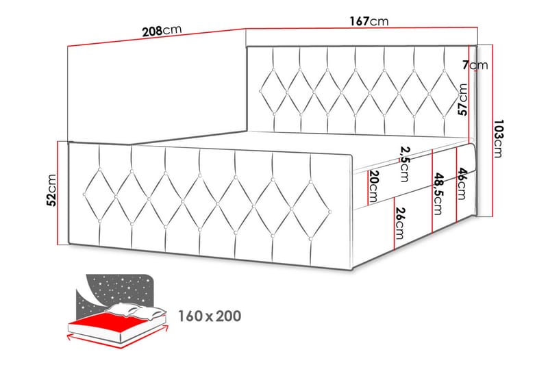 Kontinentalseng 167x216 cm - Rød - Komplet sengepakke - Seng med opbevaring