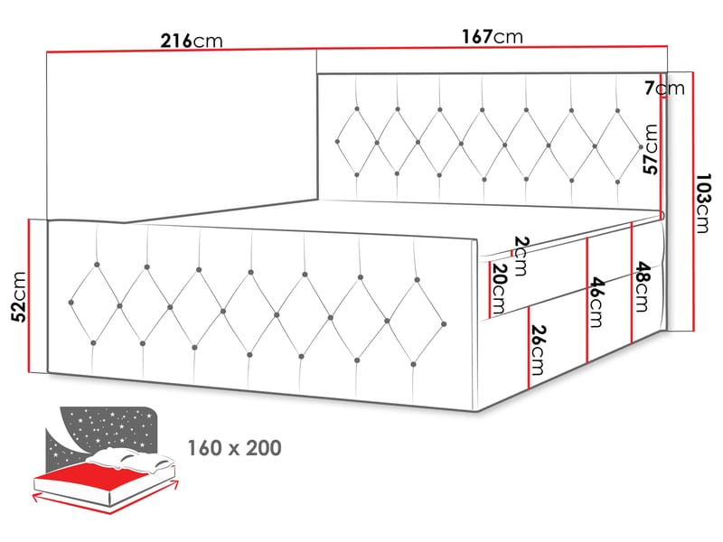 Kontinentalseng 167x216 cm - Sort - Møbler - Senge - Komplet sengepakke