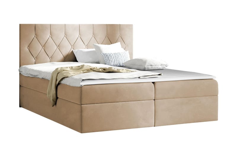 Kontinentalseng 204x208 cm - Beige - Komplet sengepakke - Seng med opbevaring - Familieseng