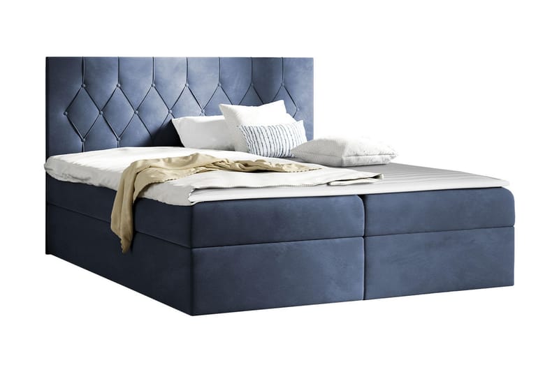 Kontinentalseng 204x208 cm - Blå - Komplet sengepakke - Seng med opbevaring - Familieseng