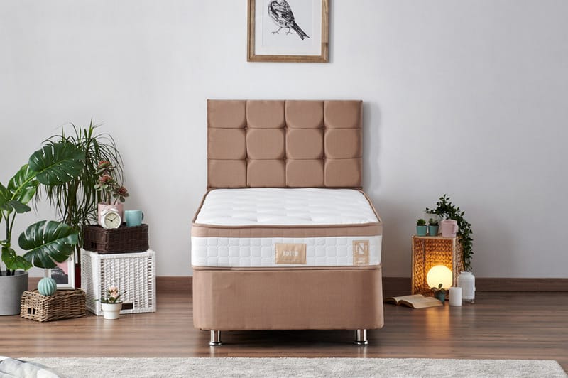 Latrona Kontinentalseng 90x200 cm - Lysebrun - Møbler - Senge - Komplet sengepakke
