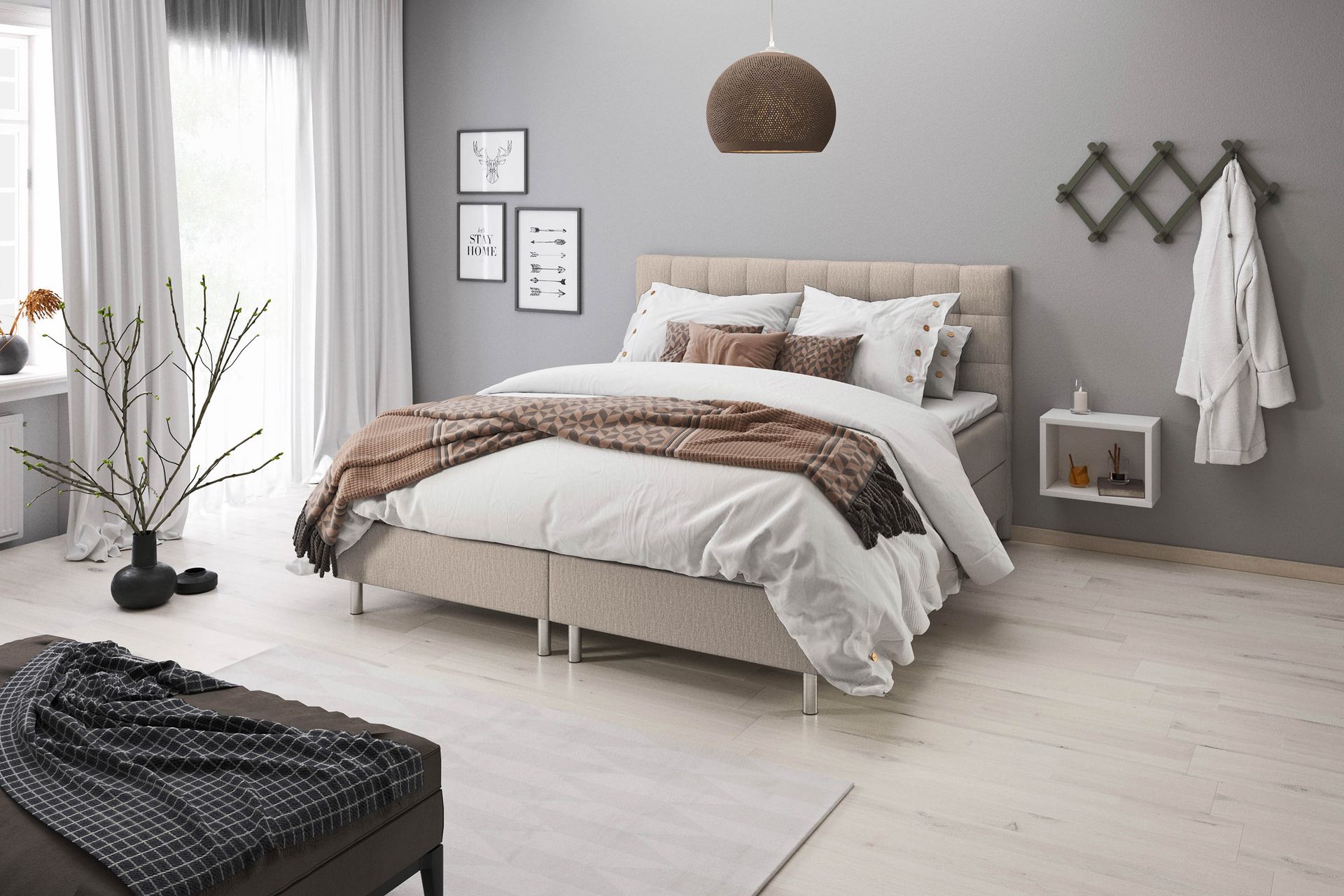 Montana Komplet Sengesæt med Opbevaring 160x200 cm - Beige - Møbler - Senge - Seng med opbevaring