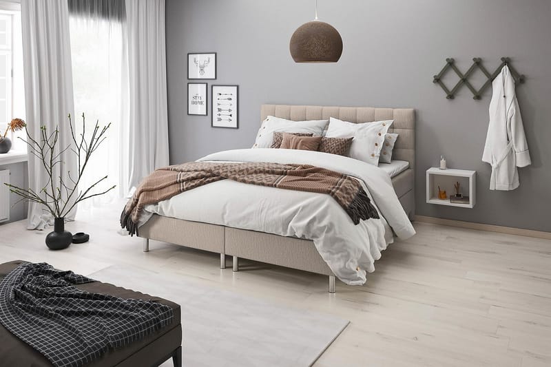 Montana Opbevaringsseng 140x200 - Beige - Komplet sengepakke - Seng med opbevaring