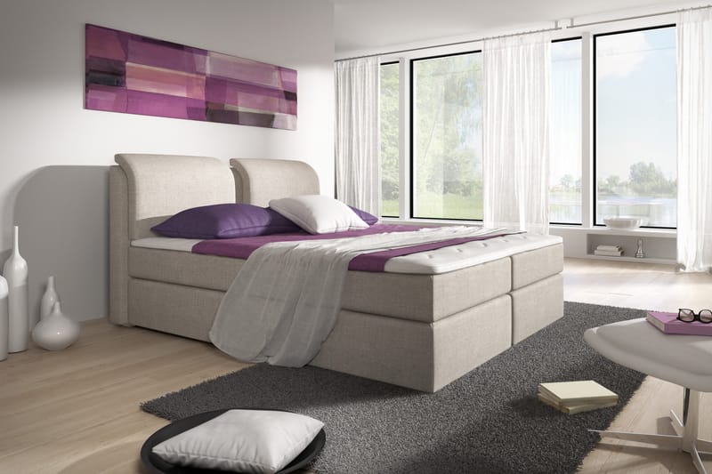 Owen Komplet Box Bed Seng med Opbevaring 160x200 - Beige - Møbler - Senge - Komplet sengepakke