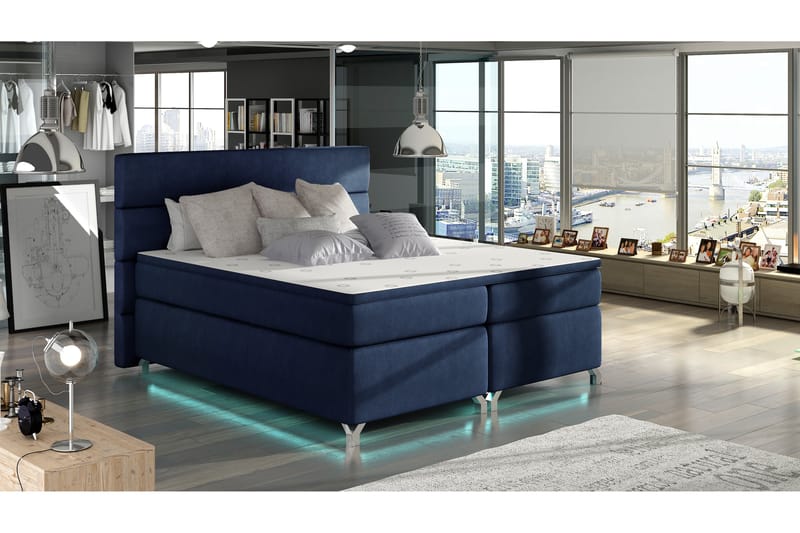 Rodgerez rammeseng 180x200 cm - Blå - Komplet sengepakke - Kontinentalsenge - Dobbeltsenge