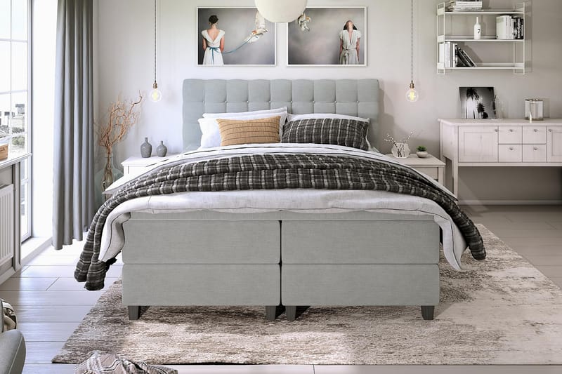 Royal Box Bed 90x200 cm - Lysegrå - Møbler - Senge - Komplet sengepakke