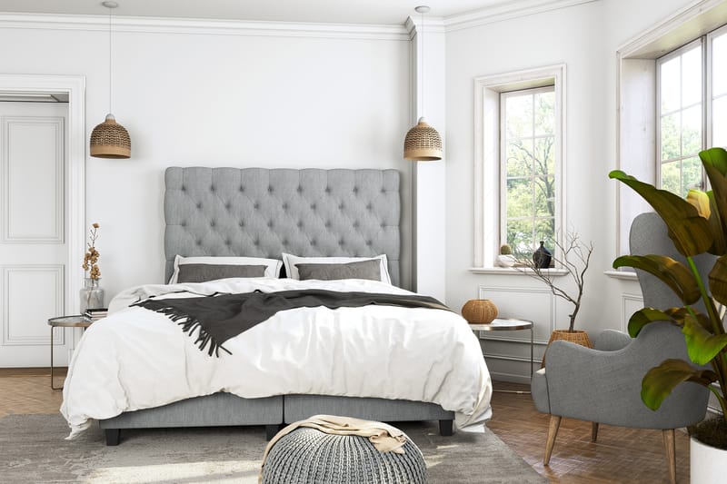 Royal Box Bed Komplet Sengepakke 140x200 - Lysegrå - Møbler - Senge - Komplet sengepakke
