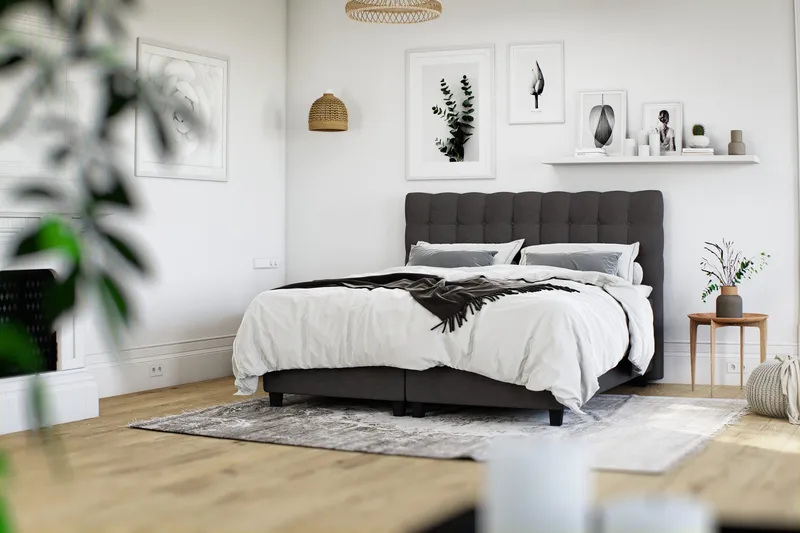 Royal Box Bed Komplet Sengepakke 160x200 - Mørkegrå - Møbler - Senge - Boxmadras & boxseng