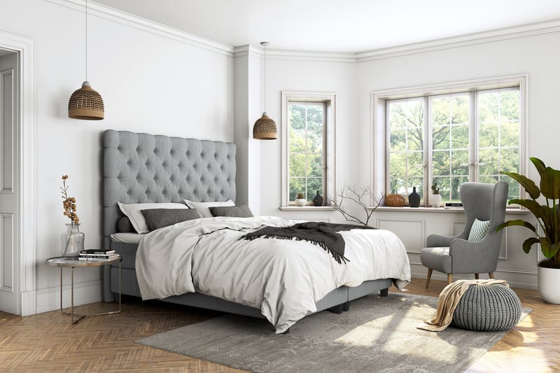Royal Box Bed Komplet Sengepakke 90x200 - Lysegrå - Møbler - Senge - Komplet sengepakke