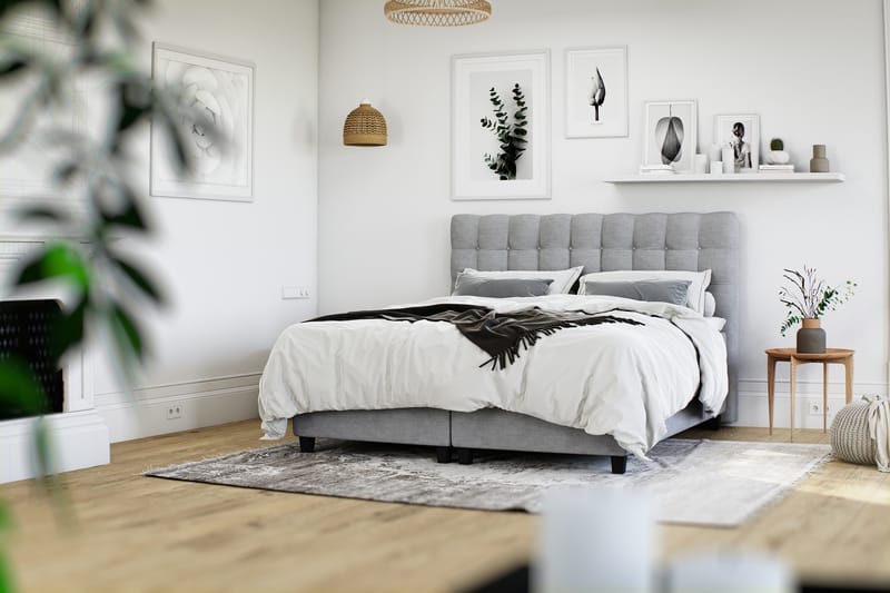 Royal Box Bed Komplet Sengepakke 90x200 - Lysegrå - Møbler - Senge - Komplet sengepakke