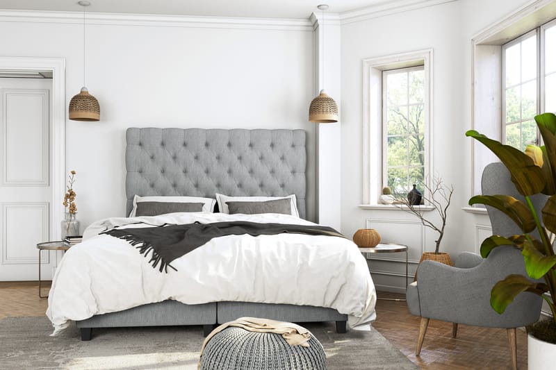 Royal Box Bed Komplet Sengepakke 90x200 - Lysegrå - Møbler - Senge - Komplet sengepakke