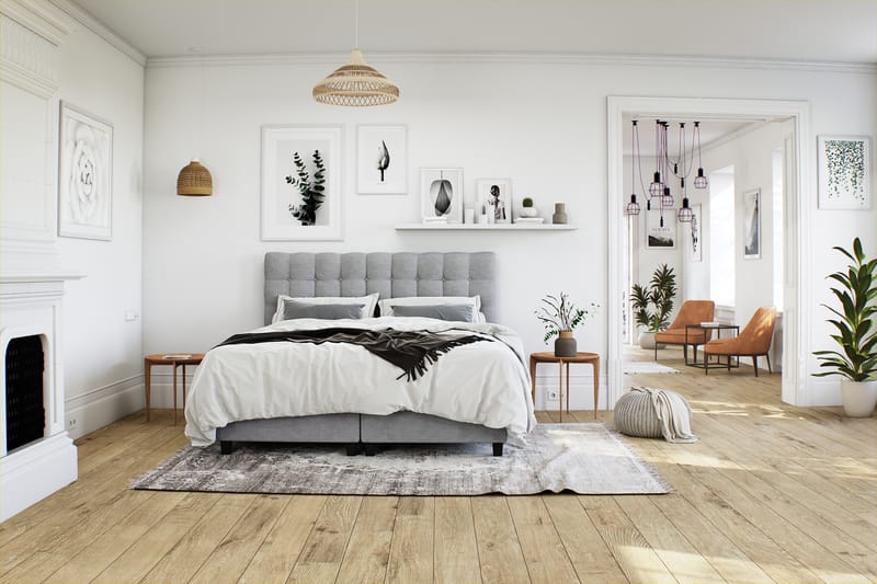 Royal Box Bed Komplet Sengepakke 90x200 - Lysegrå - Møbler - Senge - Komplet sengepakke