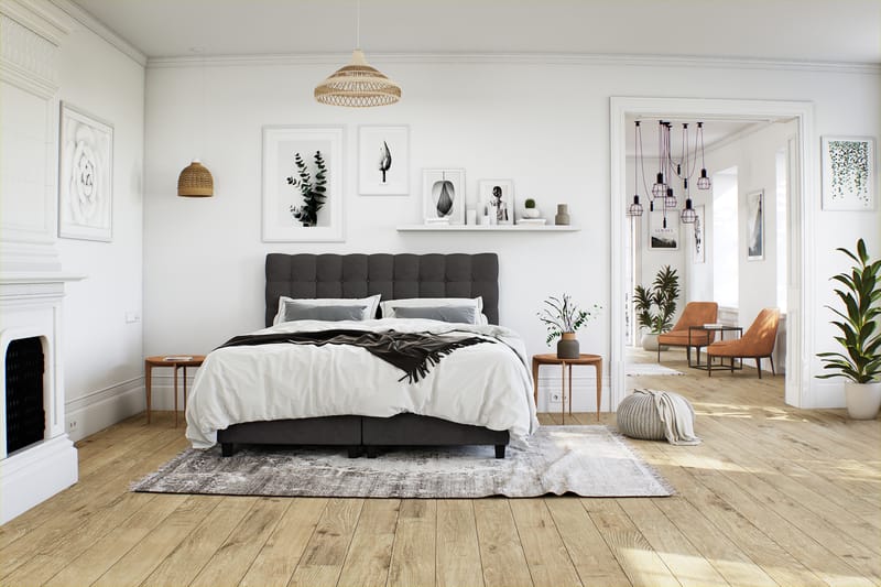Royal Box Bed Komplet Sengepakke 90x200 - Mørkegrå - Møbler - Senge - Komplet sengepakke