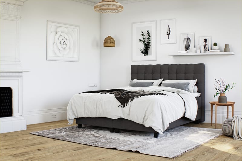 Royal Box Bed Komplet Sengepakke 90x200 - Mørkegrå - Møbler - Senge - Komplet sengepakke