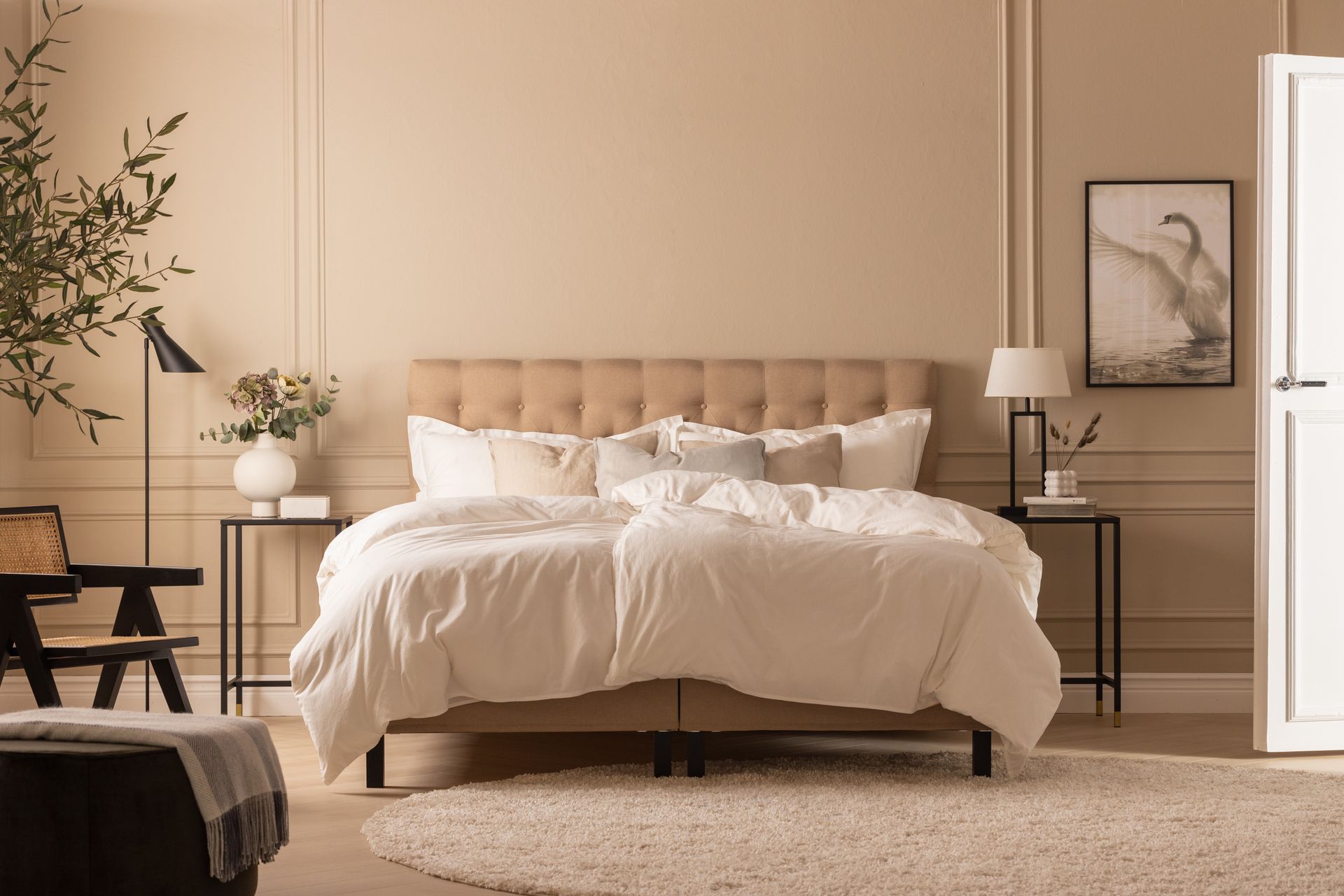 Scarlett Sengepakke 180x200 Skummadras - Dybtheftet gavl Beige - Møbler - Senge - Komplet sengepakke