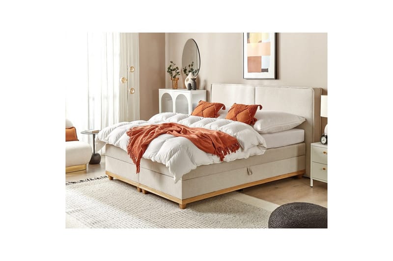 Kontinentalsäng Beliani Dynasty Beige-Ljust Trä, 160x200 cm Beige 180x200 - Møbler - Senge - Kontinentalsenge