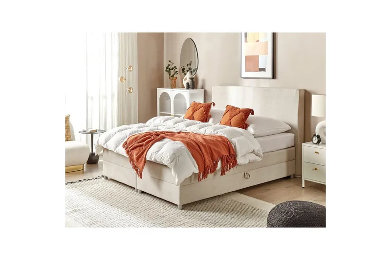 Kontinentalsäng Beliani Minister Beige-Silver, 160x200 cm Beige 160x200 - Møbler - Senge - Kontinentalsenge