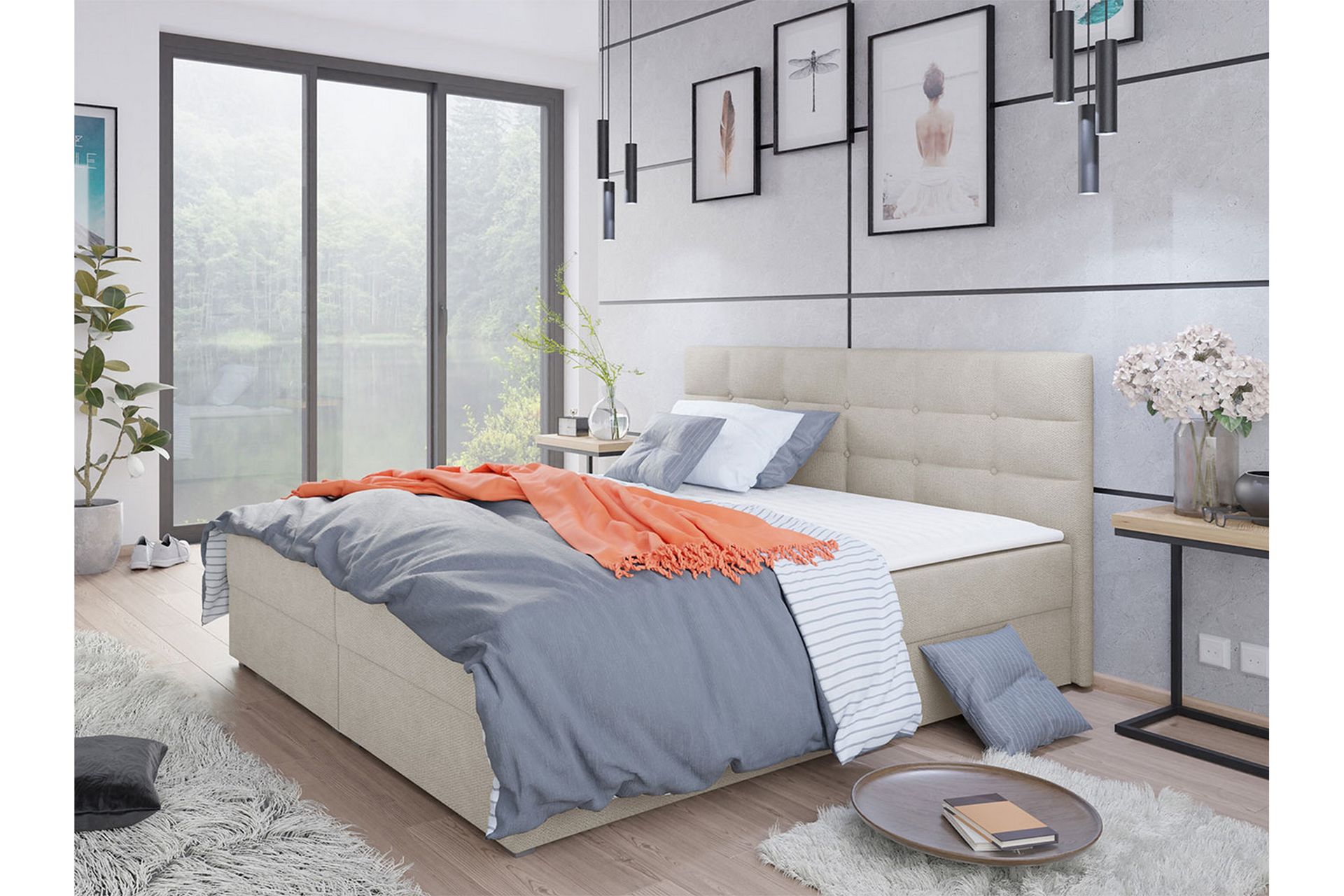 Alvito Kontinentalseng 140x200 cm med Sengegavl - Beige - Møbler - Senge - Kontinentalsenge