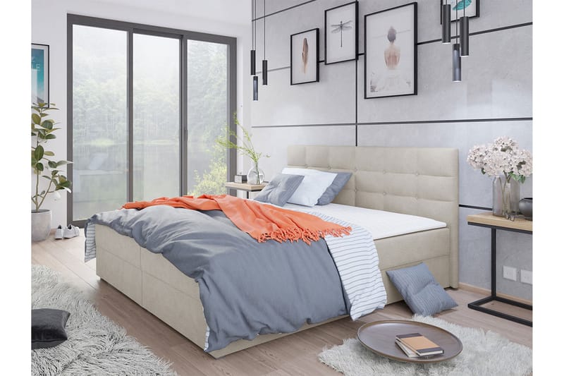 Alvito Kontinentalseng 140x200 cm med Sengegavl - Beige - Møbler - Senge - Kontinentalsenge