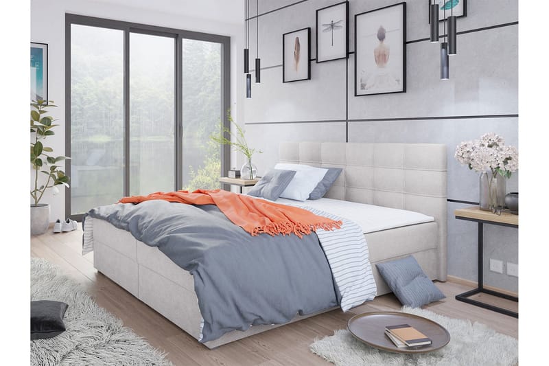 Alvito Kontinentalseng 140x200 cm med Sengegavl - Lysegrå - Møbler - Senge - Kontinentalsenge