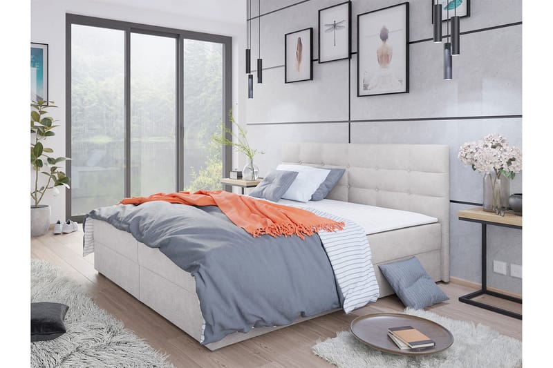 Alvito Kontinentalseng 140x200 cm med Sengegavl - Lysegrå - Møbler - Senge - Kontinentalsenge