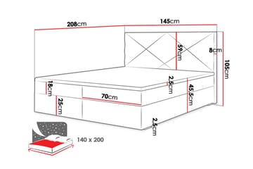 Alvito Kontinentalseng 140x200 cm med Sengegavl - Sort - Møbler - Senge - Kontinentalsenge