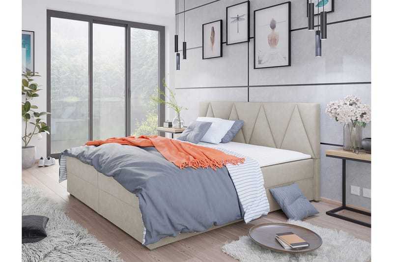 Alvito Kontinentalseng 160x200 cm med Sengegavl - Beige - Møbler - Senge - Kontinentalsenge