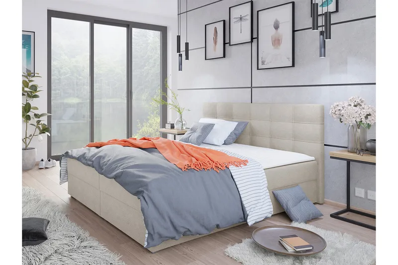 Alvito Kontinentalseng 160x200 cm med Sengegavl - Beige - Møbler - Senge - Kontinentalsenge