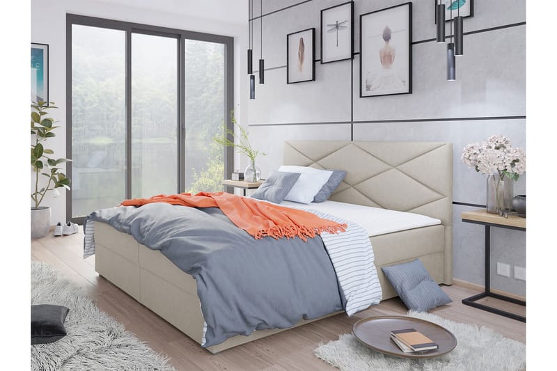 Alvito Kontinentalseng 160x200 cm med Sengegavl - Beige - Møbler - Senge - Kontinentalsenge