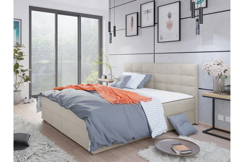 Alvito Kontinentalseng 160x200 cm med Sengegavl - Beige - Møbler - Senge - Kontinentalsenge